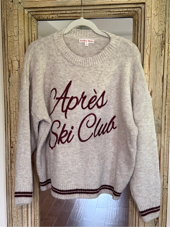 Bailey Rose Sweaters - Bailey Rose Cream Crewneck Sweater with Burgundy Apres Ski Script